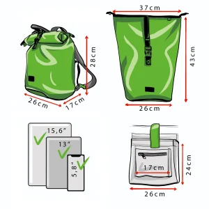 GEORGE Rolltop sustainable backpack dimmensions Rebago